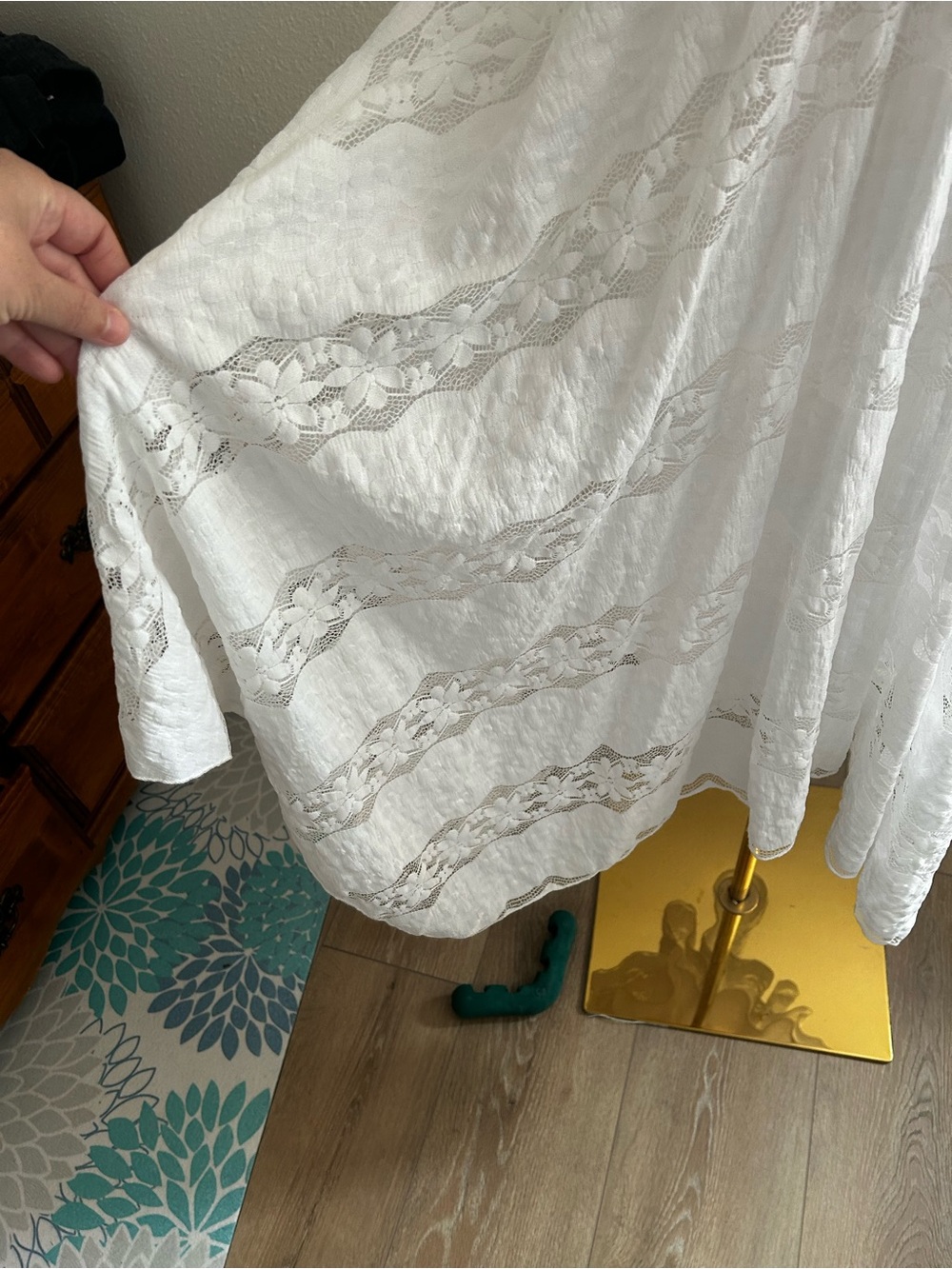 White V-Neck Lace Midi Dress - Picture 2 of 6
